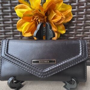 NWT Brahmin Veronica Captain Black Envelope Style Wallet